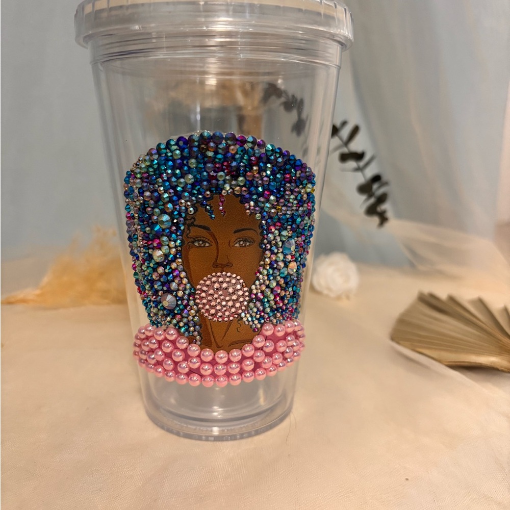 2 for $10 Colorful Beaded Tumbler with Afro Art